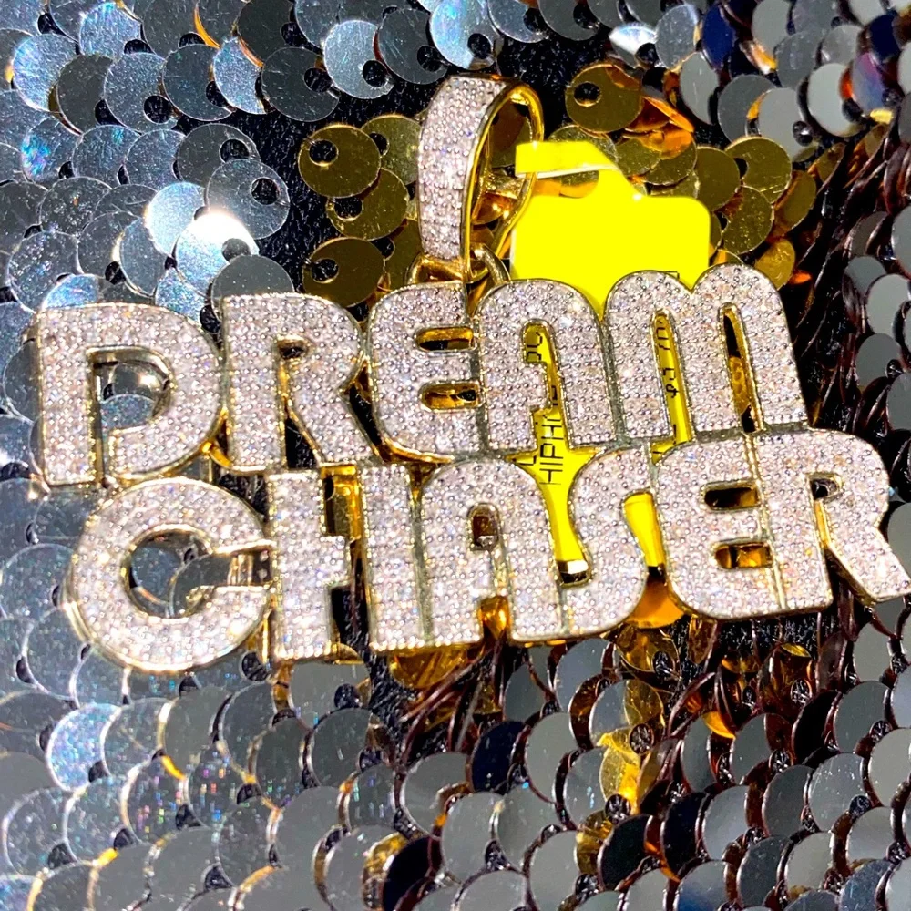 10k Solid Real Gold Real Diamond Custom pendant for men, dream chaser NOT PLATED - Picture 1 of 6
